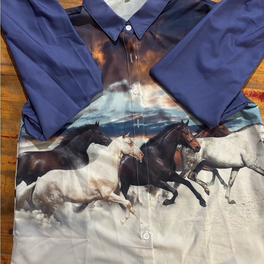 Women's Multicolor Horse Print Button Down Shirt